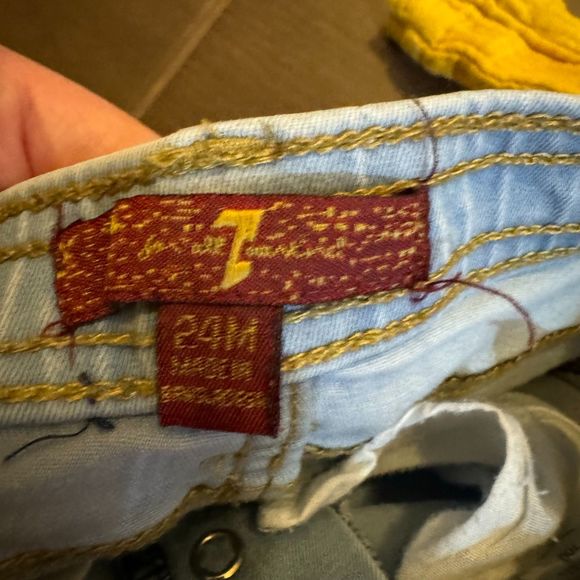 7 For All Mankind Mustard Yellow Long Sleeve Tiered Cotton Top & Jean Set 24M - Picture 7 of 9